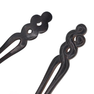 CrystalMood Handmade Carved Flat Back 2-Prong Ebony Wood Twist Hair Stick